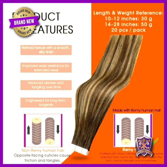 22 Inch Tape In Human Hair Extensions 20 Pieces Seamless Weft 50G main image 5